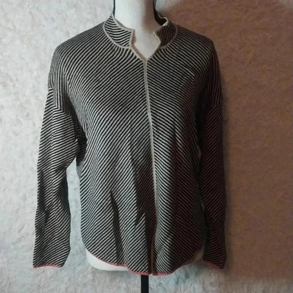 Zaket & Plover Womens Sz M Black/Brown Stripe Pullover Sweater Cotton Cashmere - Picture 4 of 8